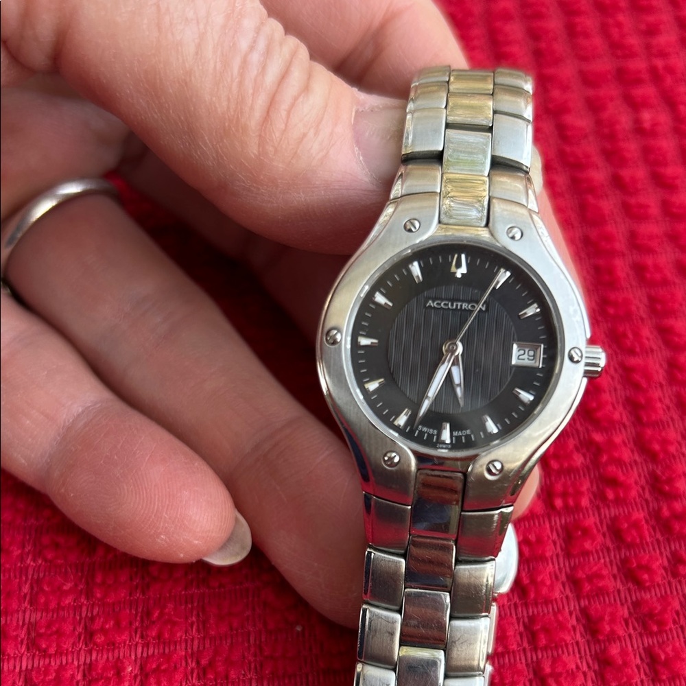 Blulova Accutron Stainless Steel Ladies Wristwatch - Black Dial
